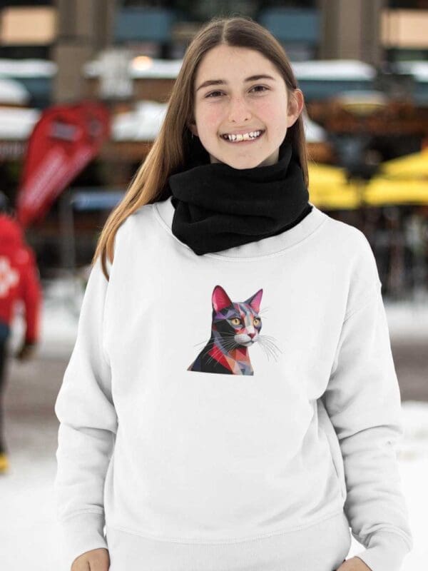 Abstract Cat Unisex organic raglan sweatshirt