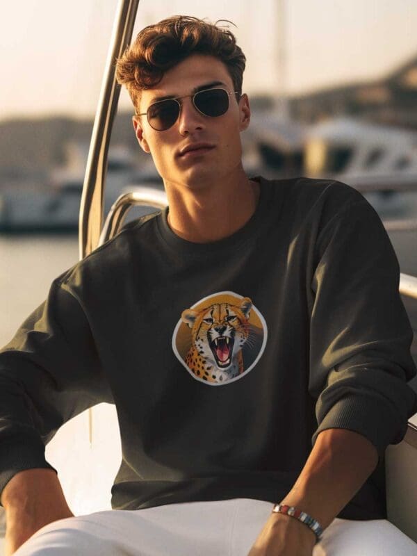 Yawning Cheetah Unisex organic raglan sweatshirt
