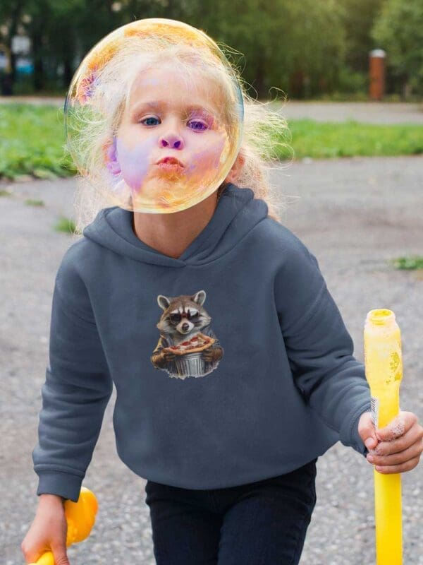 Raccoon with Pizza Kids eco hoodie
