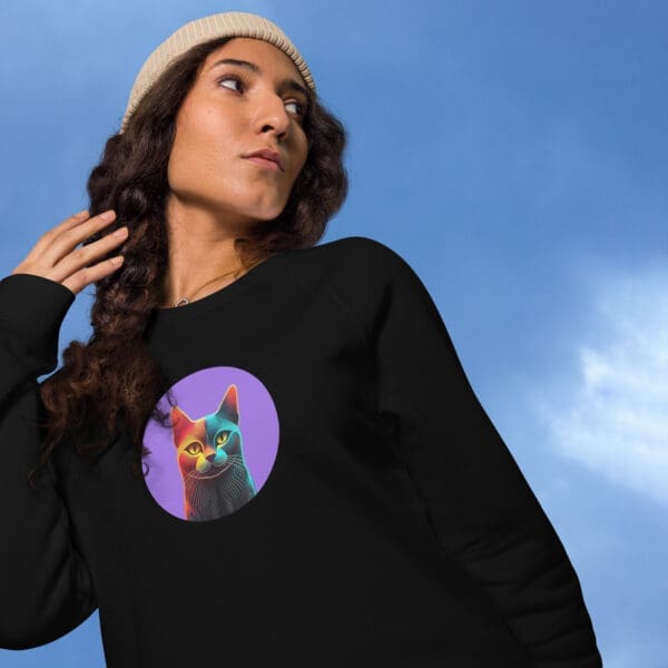Emoji Cat Unisex organic raglan sweatshirt - Image 6