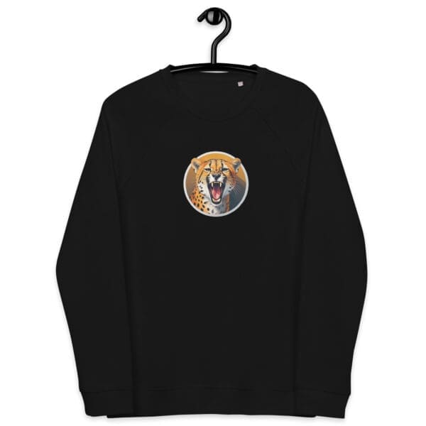 Yawning Cheetah Unisex organic raglan sweatshirt - Image 6