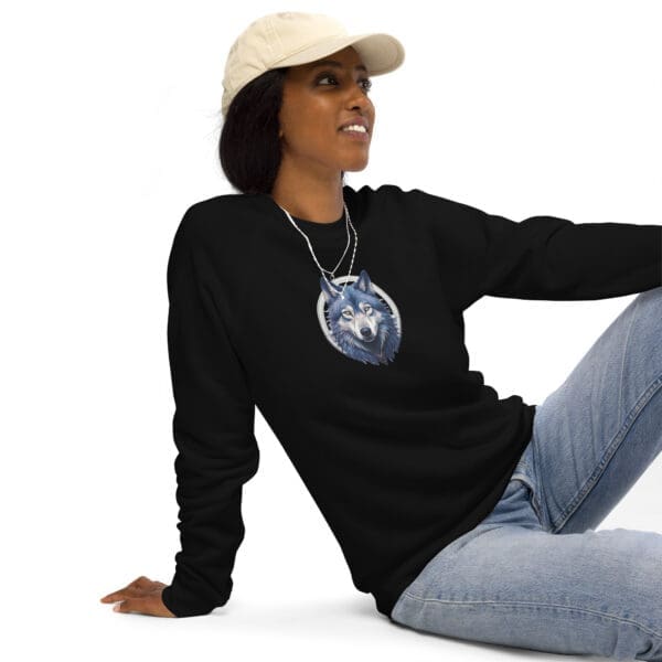 Siberian Wolf Unisex organic raglan sweatshirt - Image 2