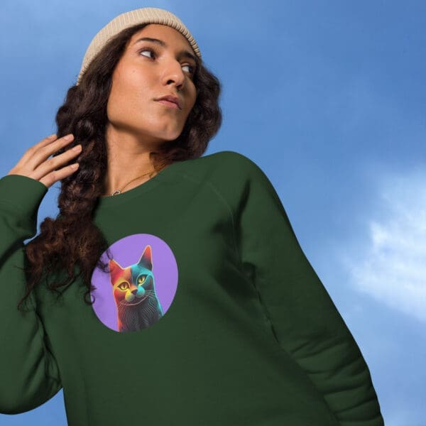 Emoji Cat Unisex organic raglan sweatshirt - Image 3