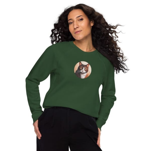 Brown Cat Unisex organic raglan sweatshirt - Image 3