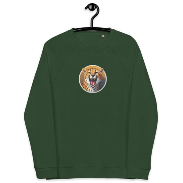 Yawning Cheetah Unisex organic raglan sweatshirt - Image 3