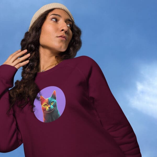 Emoji Cat Unisex organic raglan sweatshirt - Image 2