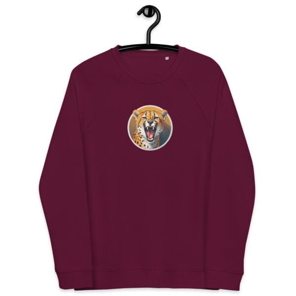 Yawning Cheetah Unisex organic raglan sweatshirt - Image 2