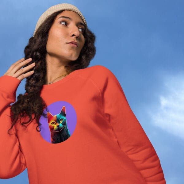 Emoji Cat Unisex organic raglan sweatshirt - Image 4