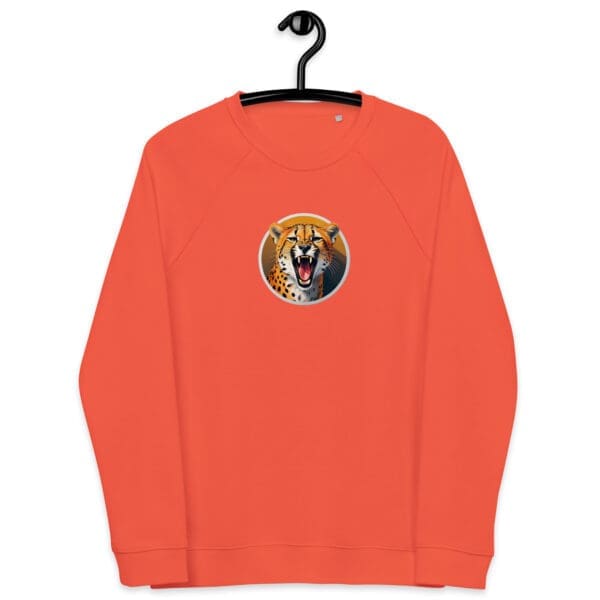Yawning Cheetah Unisex organic raglan sweatshirt - Image 4