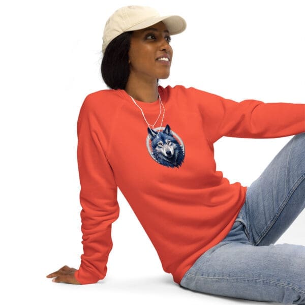 Siberian Wolf Unisex organic raglan sweatshirt - Image 6