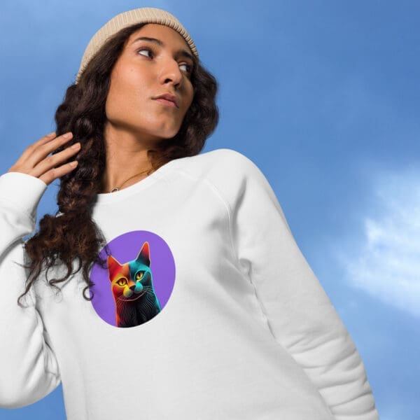 Emoji Cat Unisex organic raglan sweatshirt - Image 5
