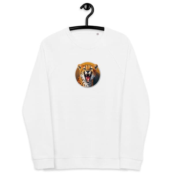 Yawning Cheetah Unisex organic raglan sweatshirt - Image 5