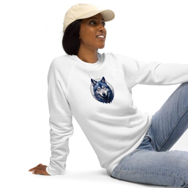 Siberian Wolf Unisex organic raglan sweatshirt - Image 5